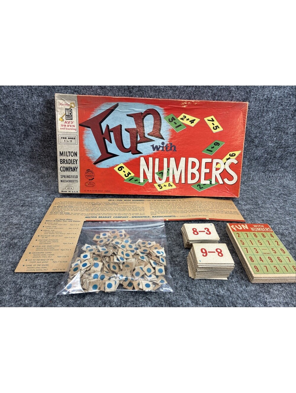 Vintage Milton Bradley Fun With Numbers Board Game 1958 Mostly Complete